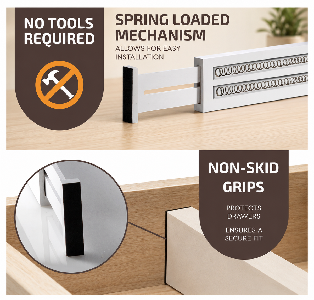 Adjustable Bamboo Drawer Dividers - 12pcs