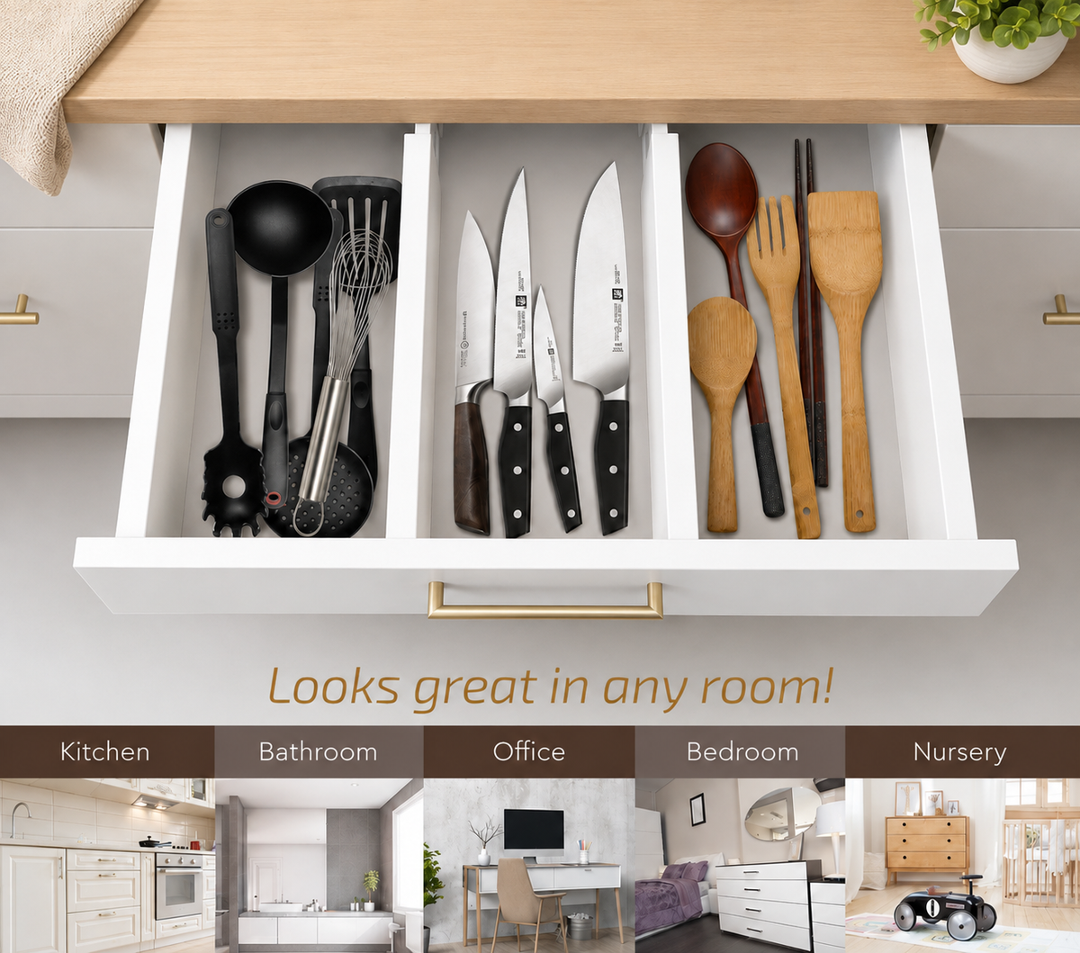 Adjustable Bamboo Drawer Dividers - 12pcs
