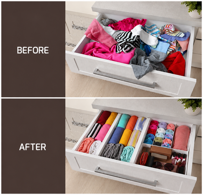 Adjustable Bamboo Drawer Dividers - 12pcs
