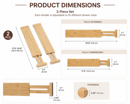 Expandable Bamboo Drawer Divider - 2Pcs