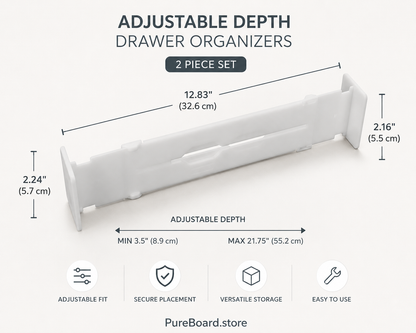 Adjustable Depth Drawer Organizer - 2pcs